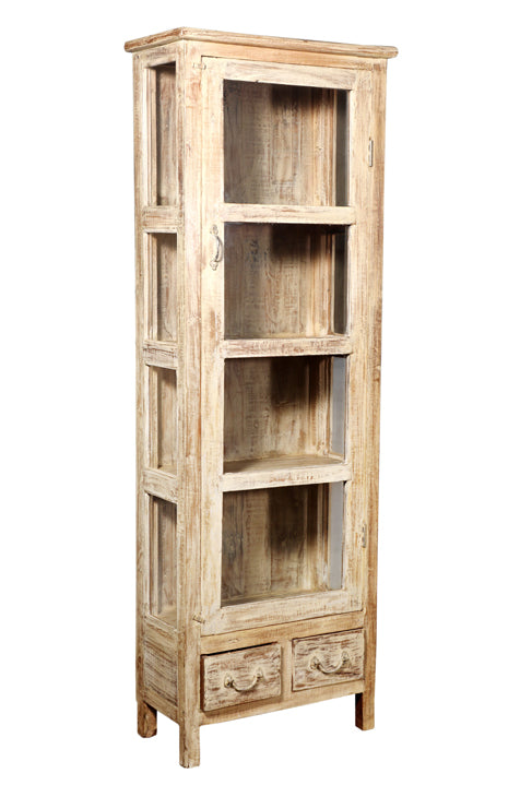 [[Tall and narrow reclaimed wood glass cabinet///Cabinet vitré haut et étroit en bois récupéré]]