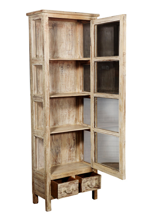 [[Tall and narrow reclaimed wood glass cabinet///Cabinet vitré haut et étroit en bois récupéré]]
