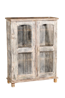  [[Pastel beige old teak wood glass cabinet///Cabinet vitré beige pastel en ancien bois de teck]]