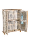 [[Pastel beige old teak wood glass cabinet///Cabinet vitré beige pastel en ancien bois de teck]]