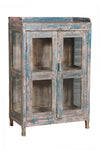 [[Pastel blue old teak wood glass cabinet///Cabinet vitré bleu pastel en ancien bois de teck]]