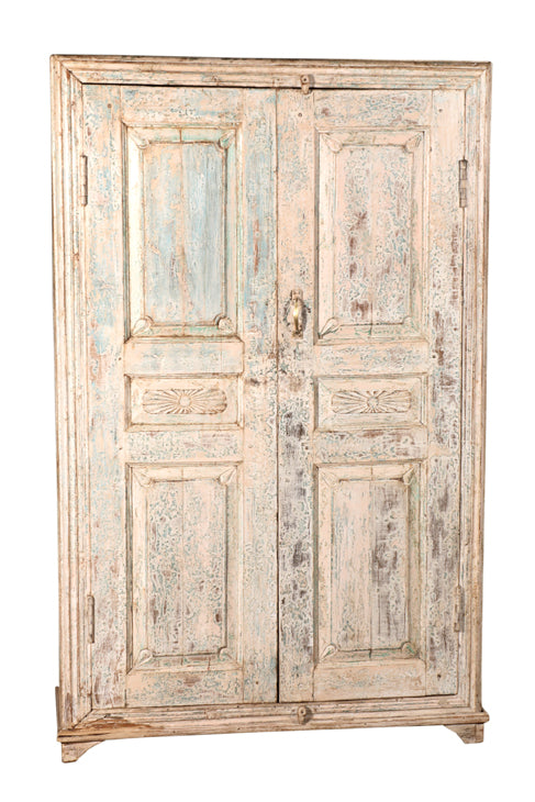 [[Pastel blue old teak wood cabinet///Cabinet bleu pastel en ancien bois de teck]]