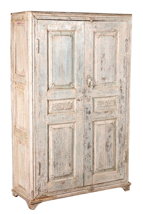 [[Pastel blue old teak wood cabinet///Cabinet bleu pastel en ancien bois de teck]]