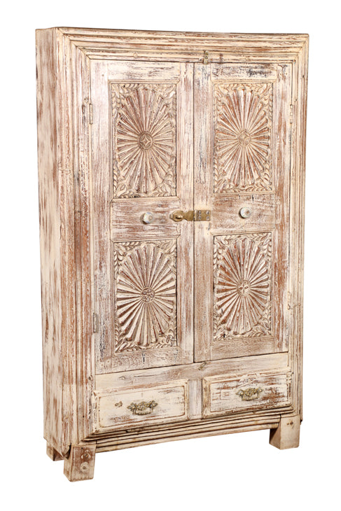 [[Pastel beige old teak wood cabinet///Cabinet beige pastel en ancien bois de teck]]
