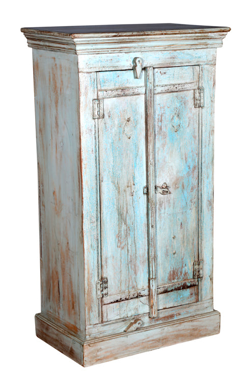 [[Pastel blue old teak wood cabinet///Cabinet bleu pastel en ancien bois de teck]]