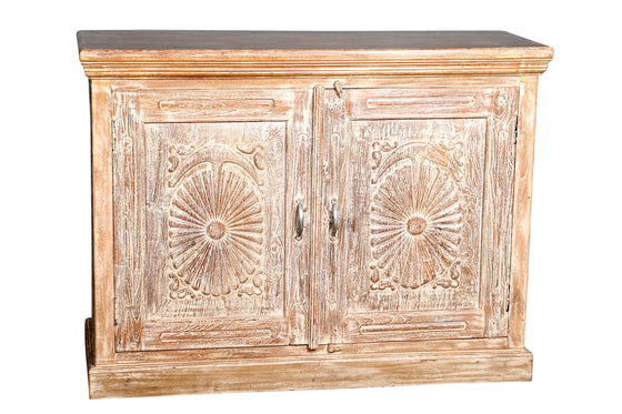 [[Pastel beige old teak wood dresser///Buffet beige pastel en ancien bois de teck]]