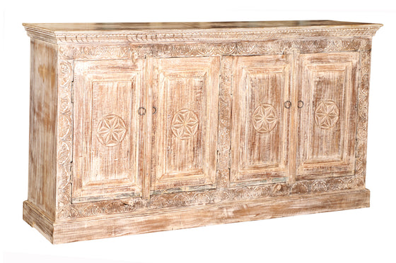 [[Pastel beige old teak wood dresser///Buffet beige pastel en ancien bois de teck]]