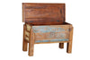 [[Pastel blue teak wood chest bench///Banc coffre en bois de teck bleu pastel]]
