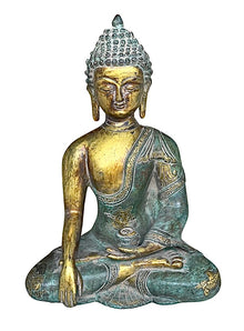  [[Antique green and gold brass Buddha statue///Statue de Bouddha en laiton vert et or antique]]