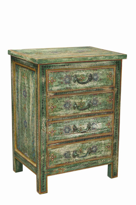 [[Hand painted floral green cabinet with 4 drawers///Armoire verte à fleurs peintes à la main avec 4 tiroirs]]