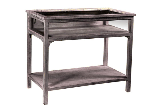 [[Wooden display table with a glass top///Table de présentation en bois avec plateau en verre]]