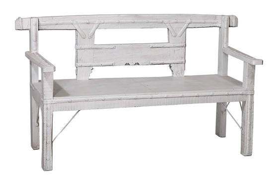 [[Whitewashed old teak wood bench///Banc en vieux bois de teck blanchi à la chaux]]