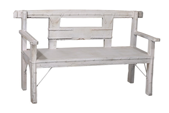 [[Whitewashed old teak wood bench///Banc en vieux bois de teck blanchi à la chaux]]