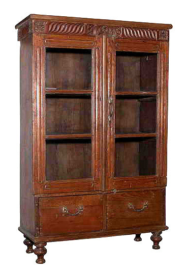 [[Old teak wood glass cabinet///Ancienne vitrine en bois de teck]]