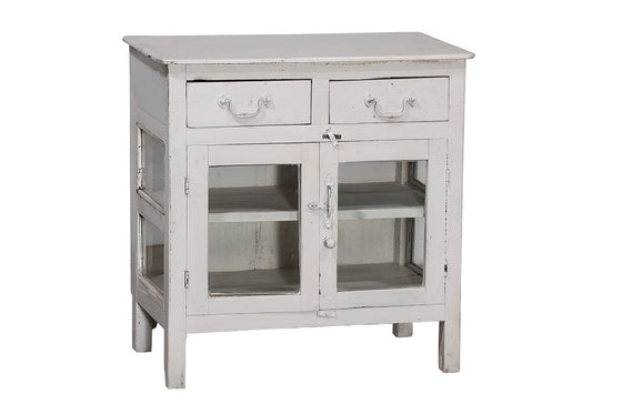 [[Whitewashed old teak glass cabinet///Vieux cabinet de teck vitré blanchi à la chaux]]