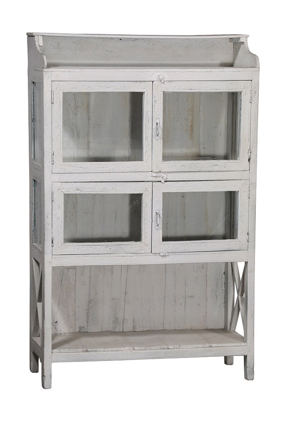 [[Whitewashed old teak display cabinet///Vieux cabinet vitré en teck blanchi à la chaux]]