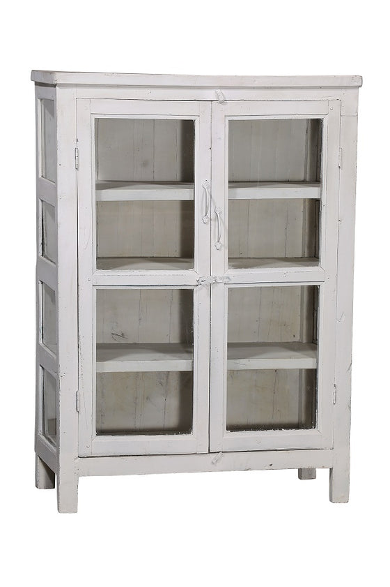 [[Whitewashed old teak display cabinet///Vieux cabinet vitré en teck blanchi à la chaux]]