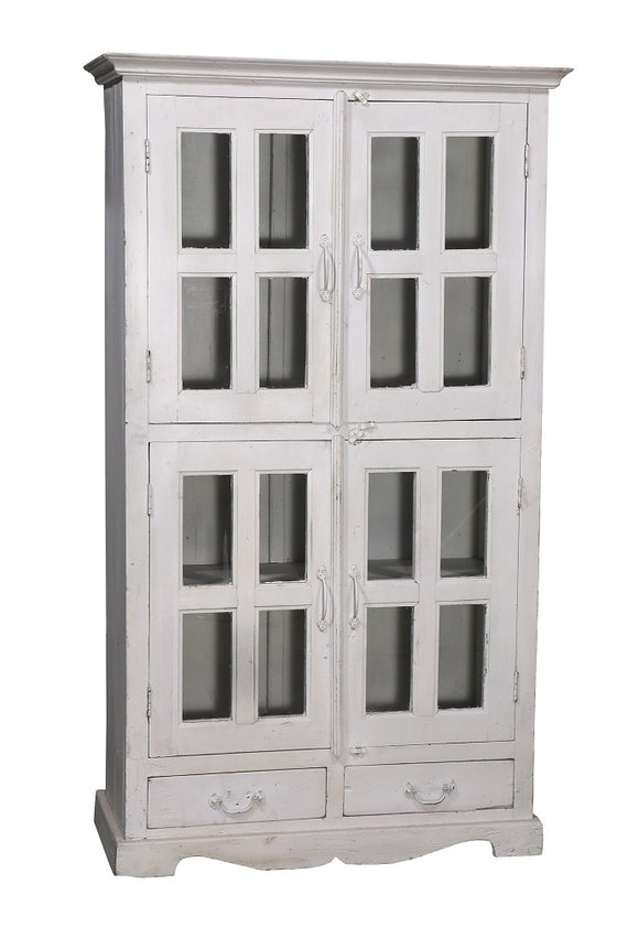 [[Whitewashed old teak display cabinet///Vieux cabinet vitré en teck blanchi à la chaux]]
