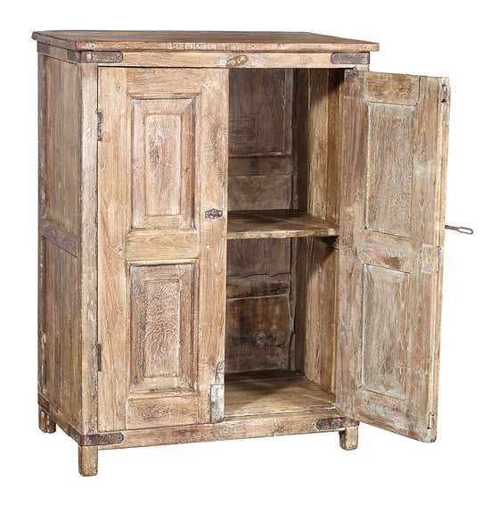 [[Pastel beige old teak wood cabinet///Armoire en vieux teck beige pastel]]