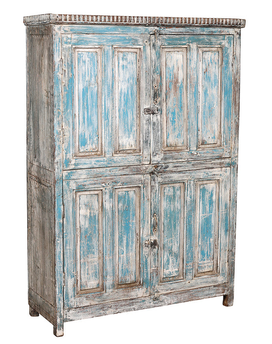 [[Pastel blue old double door teak wood cabinet///Armoire ancienne à double porte en teck bleu pastel]]