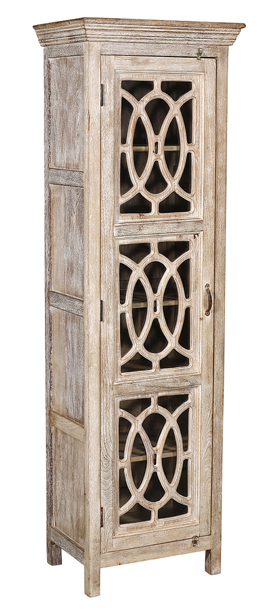 [[Lightly whitewashed tall glass cabinet///Haut cabinet en verre légèrement blanchi à la chaux]]