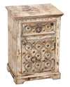 [[Pastel beige bedside table with brass accents///Table de nuit beige pastel avec des accents de laiton]]