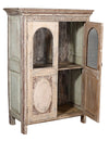 [[Antique white old teak wood glass cabinet///Cabinet vitré en bois de teck blanc]]
