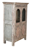 [[Pastel beige white old teak wood glass cabinet///Cabinet en bois de vieux teck blanc pastel]]