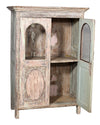 [[Pastel beige white old teak wood glass cabinet///Cabinet en bois de vieux teck blanc pastel]]
