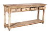 [[Old teak wood console table with 4 drawers///Vieille table console en bois de teck à 4 tiroirs]]