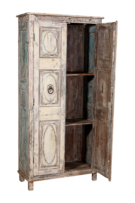 [[Antique white old teak wood cabinet///Ancienne armoire en bois de teck blanc]]