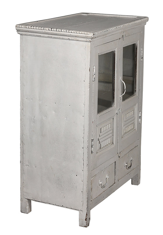 [[Whitewashed old teak glass cabinet///Cabinet vitré blanchi à la chaux en ancien bois de teck]]