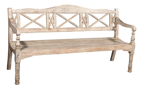 [[Whitewashed old teak wood bench///Banc en vieux bois de teck blanchi à la chaux]]