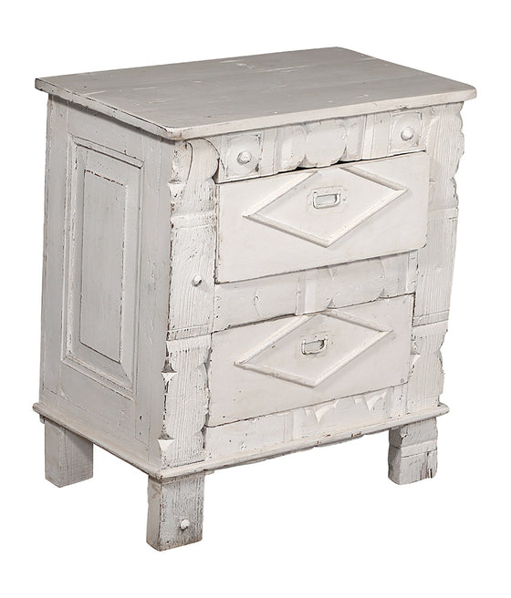 [[Whitewashed old teak wood bedside table///Table de chevet an ancien bois de teck blanchi à la chaux]]