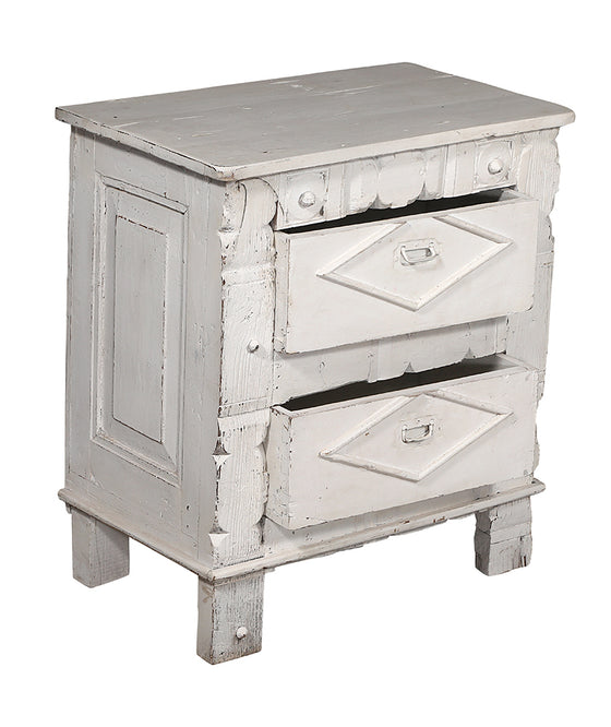 [[Whitewashed old teak wood bedside table///Table de chevet an ancien bois de teck blanchi à la chaux]]