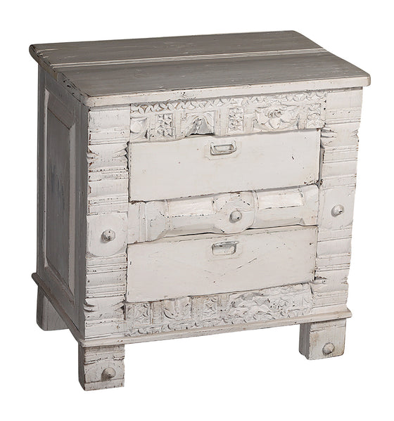 [[Whitewashed old teak wood bedside table///Table de chevet en ancien de bois de teck blanchi à la chaux]]