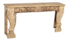[[Pastel beige side table with old hand carved teak panels///Console beige pastel avec panneaux en teck sculptés à la main]]