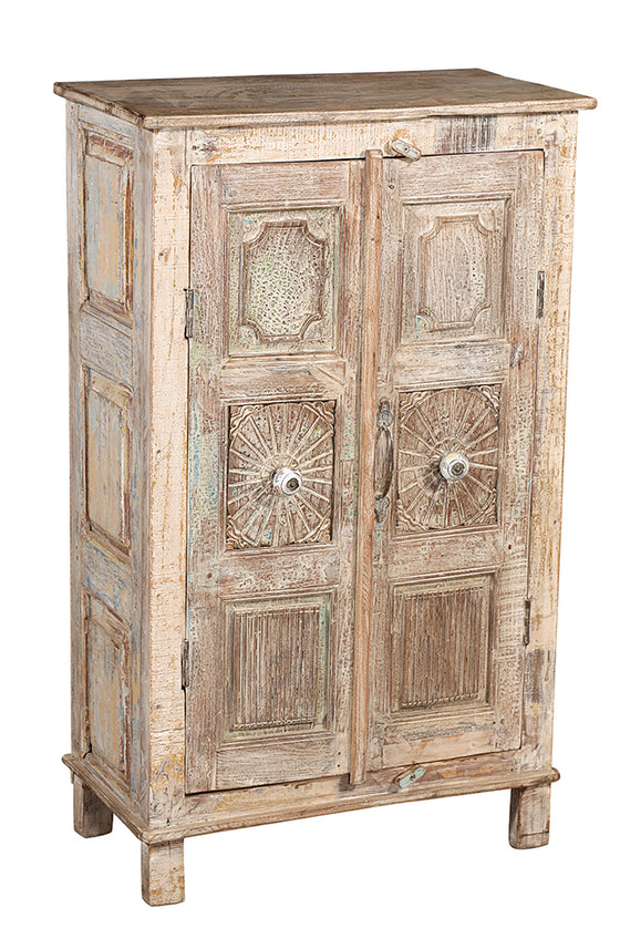 [[Pastel beige vintage teak wood cabinet///Armoire en bois de teck vintage beige pastel]]
