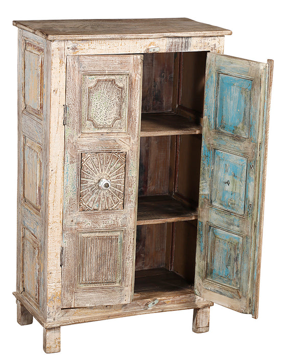 [[Pastel beige vintage teak wood cabinet///Armoire en bois de teck vintage beige pastel]]