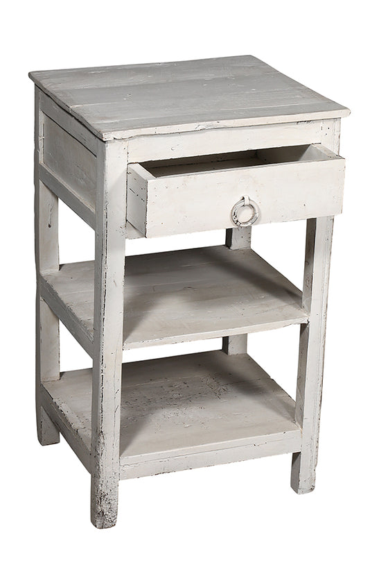 [[Whitewashed bedside table with 1 drawer///Table de chevet blanchie à la chaux avec 1 tiroir]]