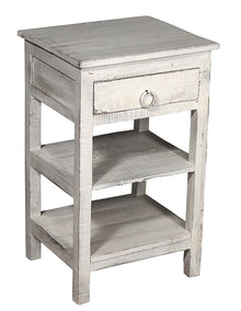  [[Whitewashed bedside table with 1 drawer///Table de chevet blanchie à la chaux avec 1 tiroir]]