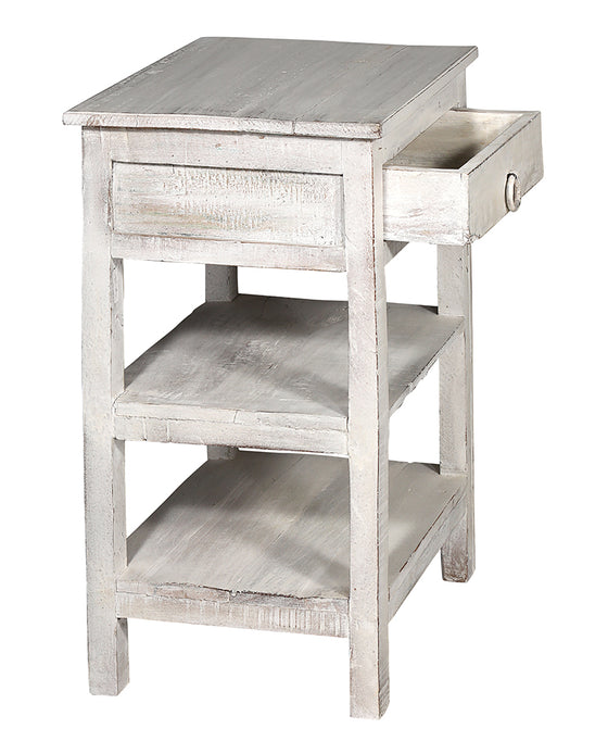 [[Whitewashed bedside table with 1 drawer///Table de chevet blanchie à la chaux avec 1 tiroir]]