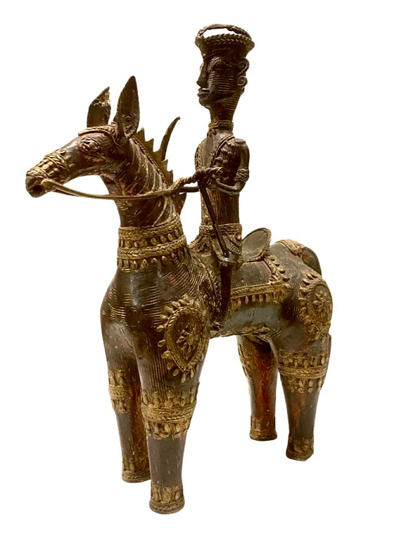 [[Bastar tribal art brass horse and rider///Cheval et cavalier en laiton d'art tribal Bastar]]