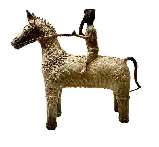 [[Bastar tribal art brass horse and rider///Cheval et cavalier en laiton de l'art tribal Bastar]]