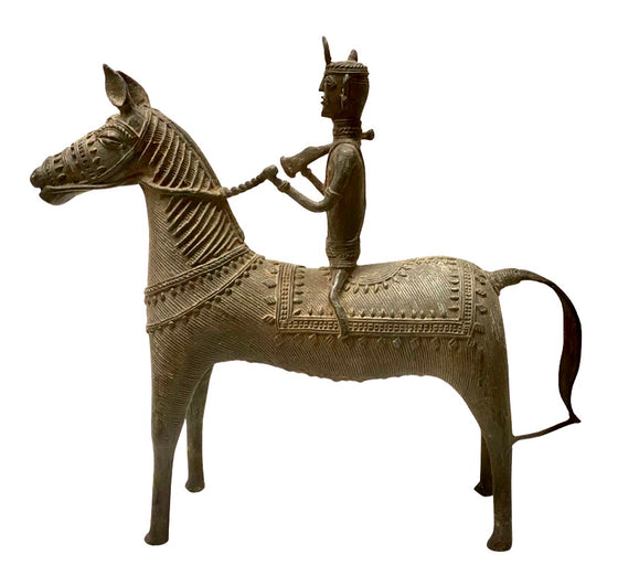 [[Bastar tribal art brass horse and rider///Cheval et cavalier en laiton de l'art tribal Bastar]]