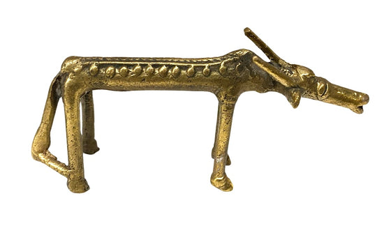 [[Bastar tribal art brass skinny animal figure///Figure d'animal maigre en laiton de l'art tribal Bastar]]