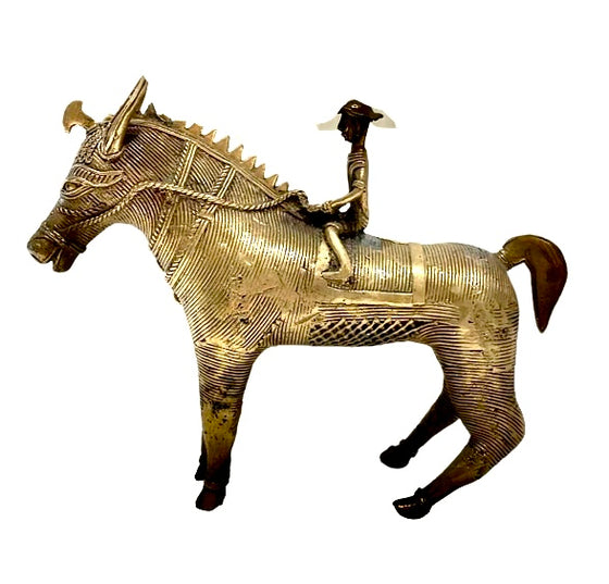 [[Bastar tribal art brass horse and rider///Cheval et cavalier en laiton d'art tribal Bastar]]