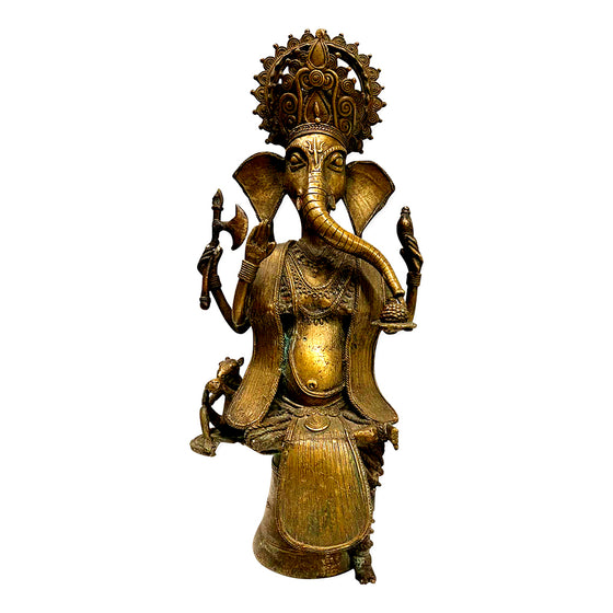 [[Old brass Bastar tribal art Ganesh statue///Vieille statue de Ganesh en cuivre d'art tribal Bastar]]