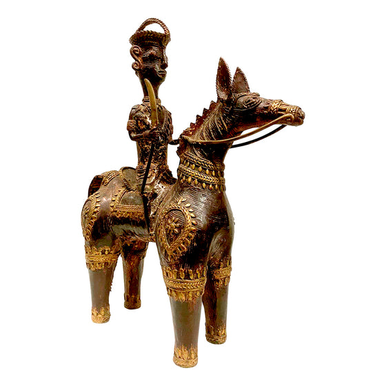[[Old brass Bastar tribal art horse and rider///Ancien cheval et cavalier en laiton d'art tribal Bastar]]