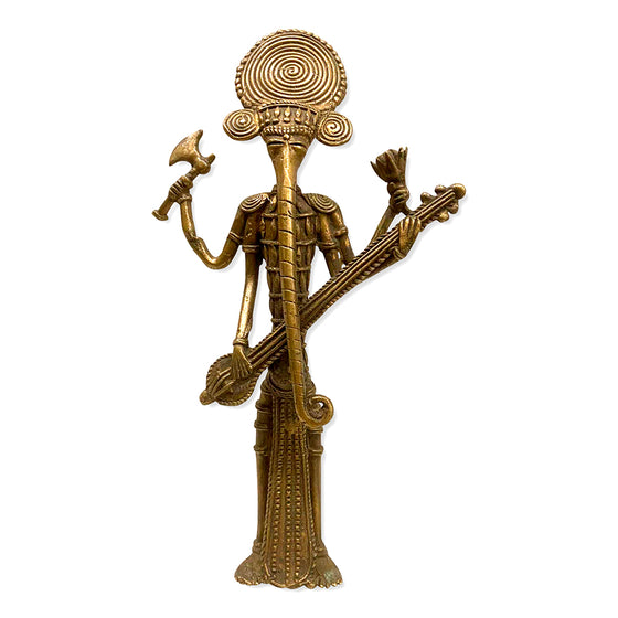 [[Old brass Bastar tribal art musical Ganesh statue///Ancienne statue de Ganesh en cuivre d'art tribal musical]]